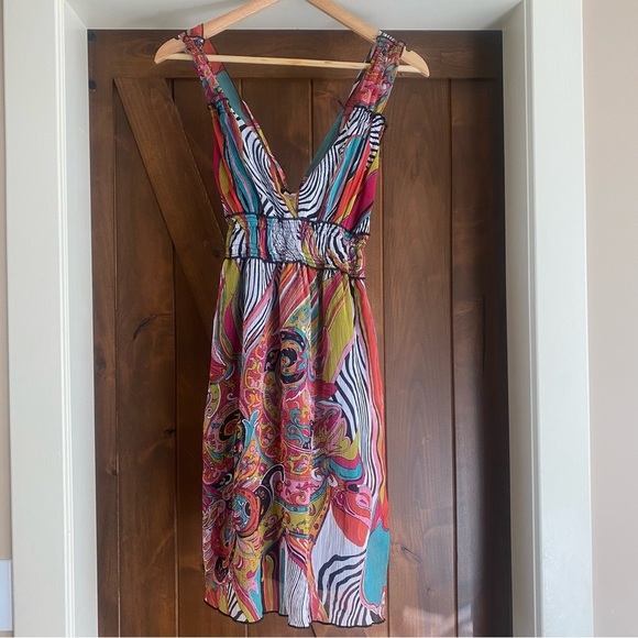 Fire Los Angeles Women’s Retro Multicolor Sleeveless Y2K Mini Dress Size Medium - Picture 1 of 4